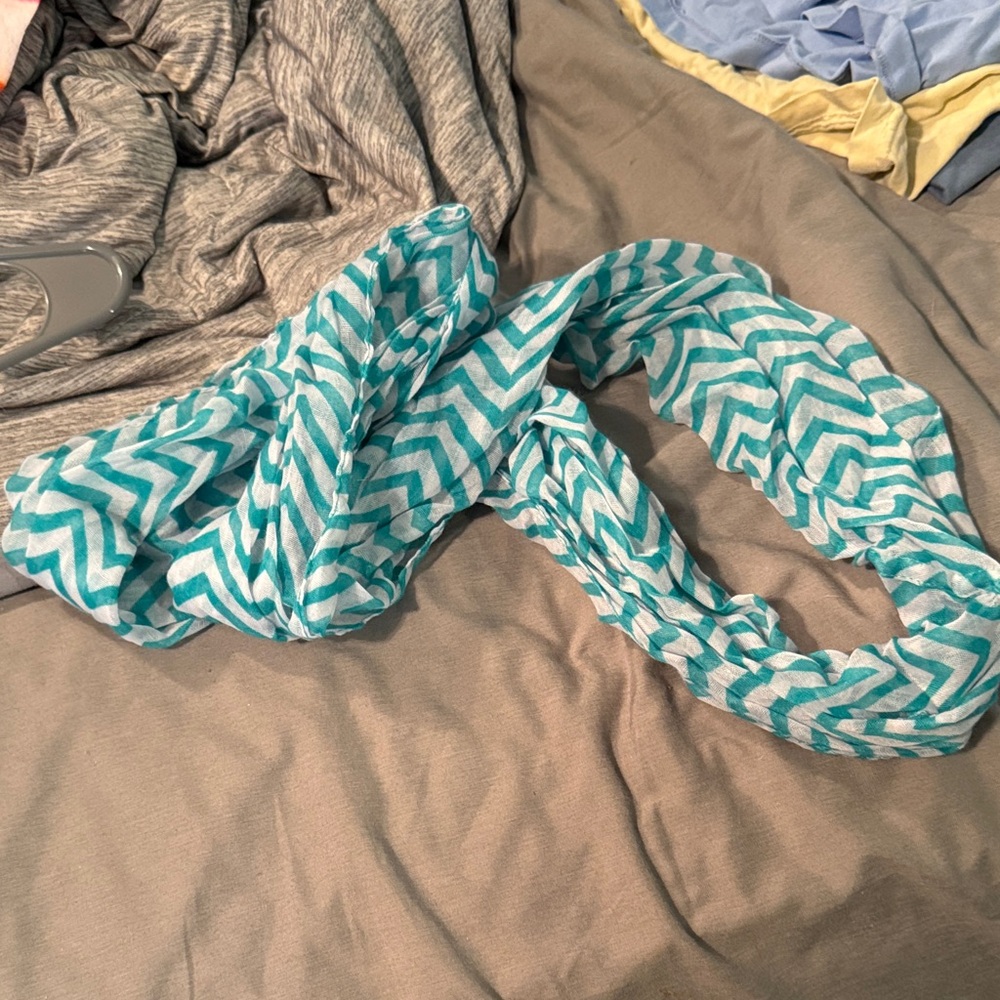 Teal and White Chevron Scarf